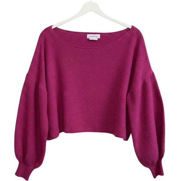 Lovers + Friends Magenta Balloon Sleeve Wide Neck Knit Crop Sweater Size S - Picture 1 of 7